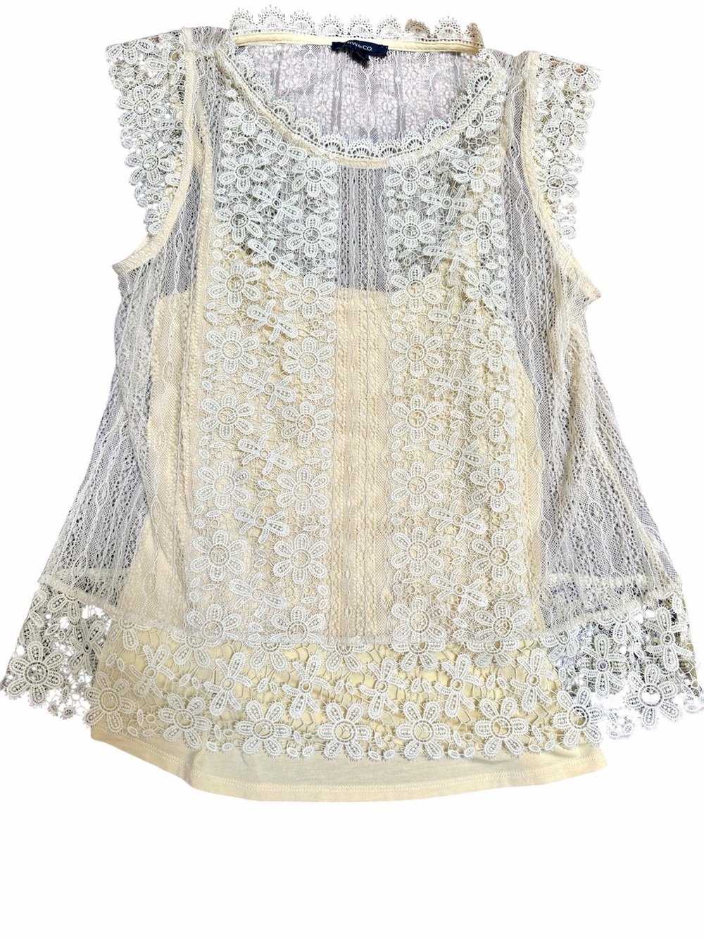 RW&CO. Delicate Lace Shell Scalloped Top Pale Yellow Women’s SZ Medium Like New
